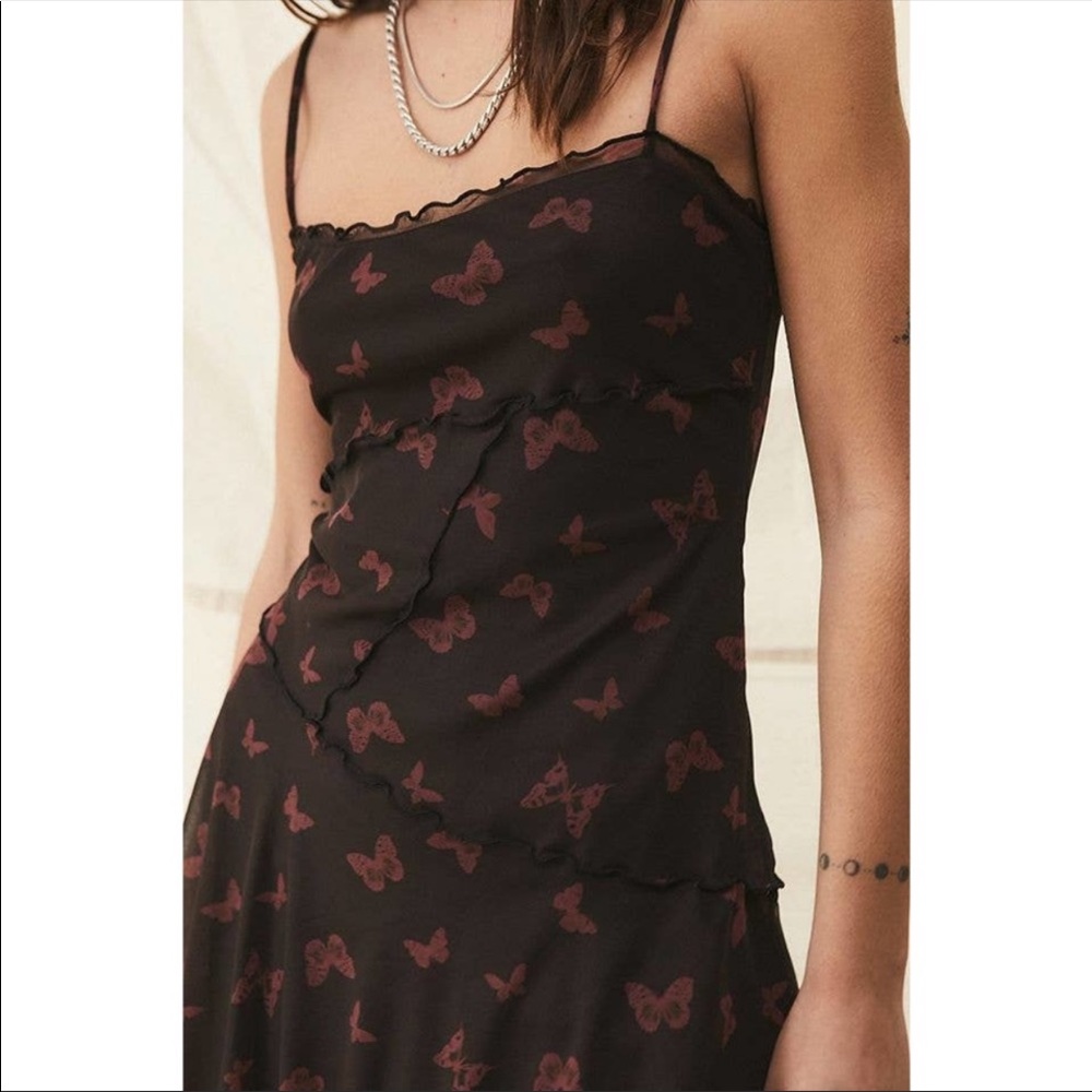 UO Moxie Butterfly Mesh Mini Slip Dress